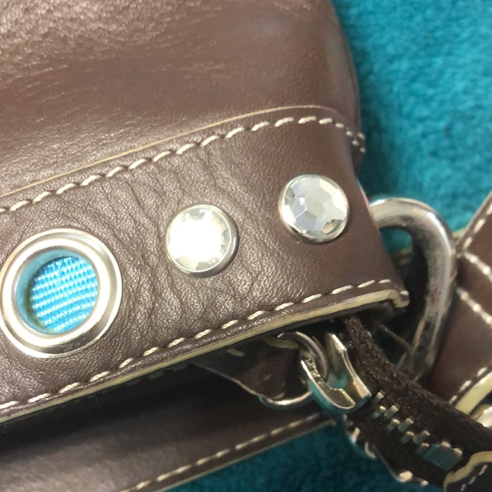 Brown leather Franco Sarto, leather bag with turquoise lining - Picture 7 of 7